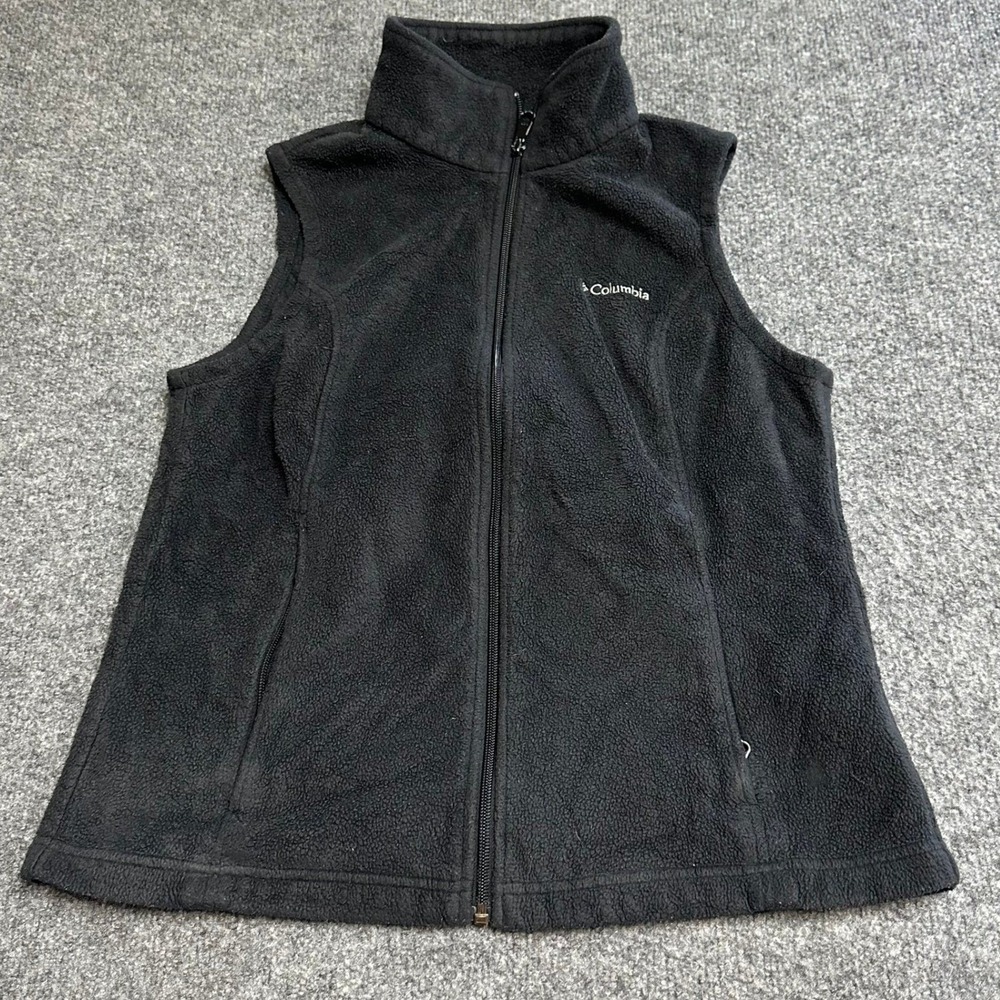 Columbia Vest Womens Size M Black Fleece Full Zip Outdoor WarmUp Neck Pocket